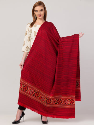 Tweedle Kullu Pattern Wool Blend Shawl for Women  Traditional Himachali Design | Soft Warm Winter Wrap | Red - 40x80