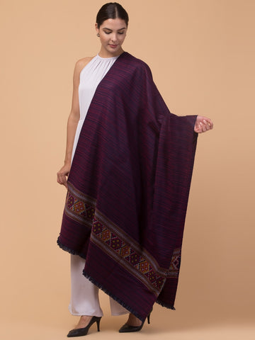 Ethnic Kullu Shawl for Women, Traditional Himachali Design with Tribal Motifs - Purple