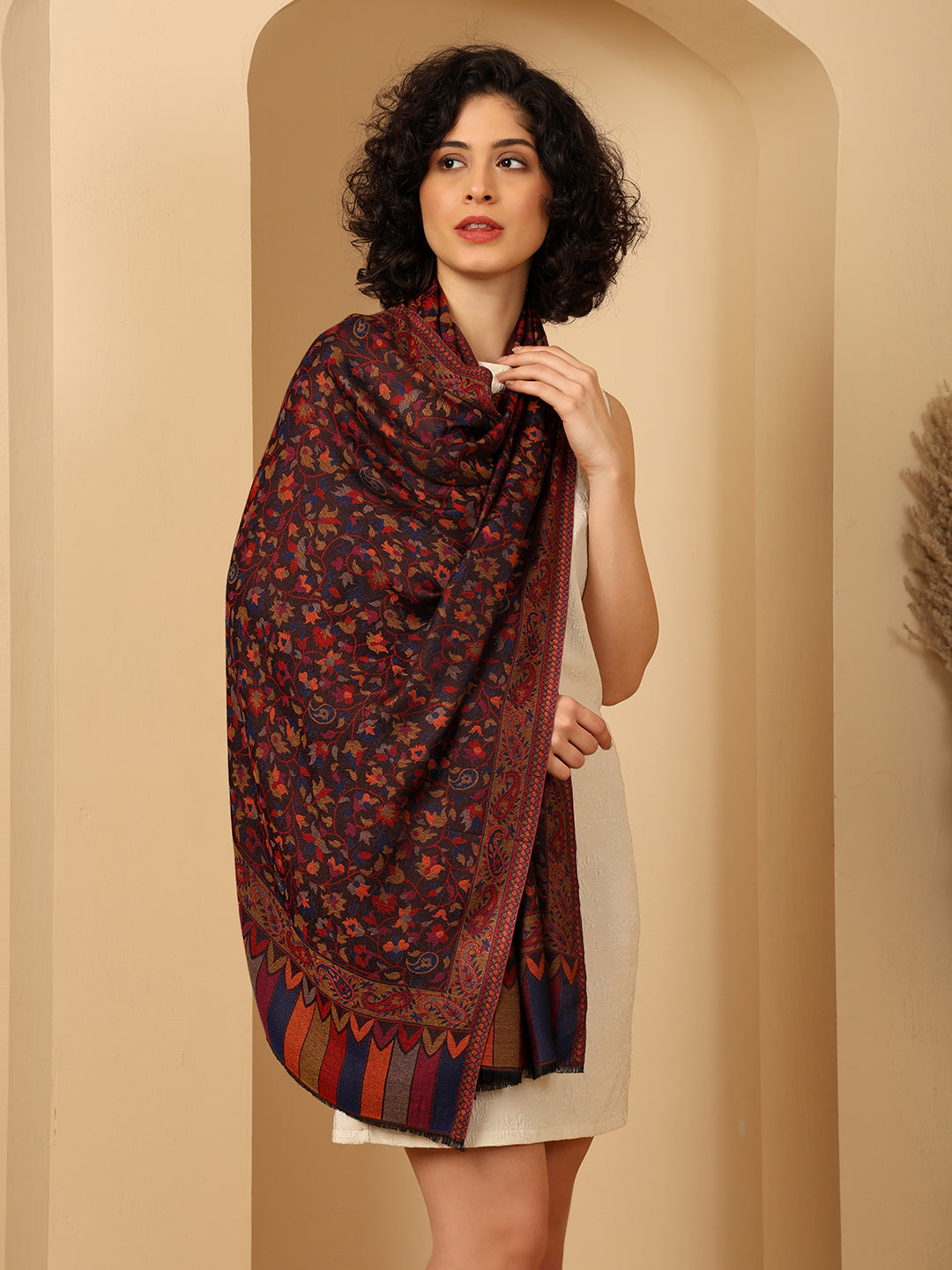 Tweedle Silky Soft Reversible Kani Stole for Women - Black