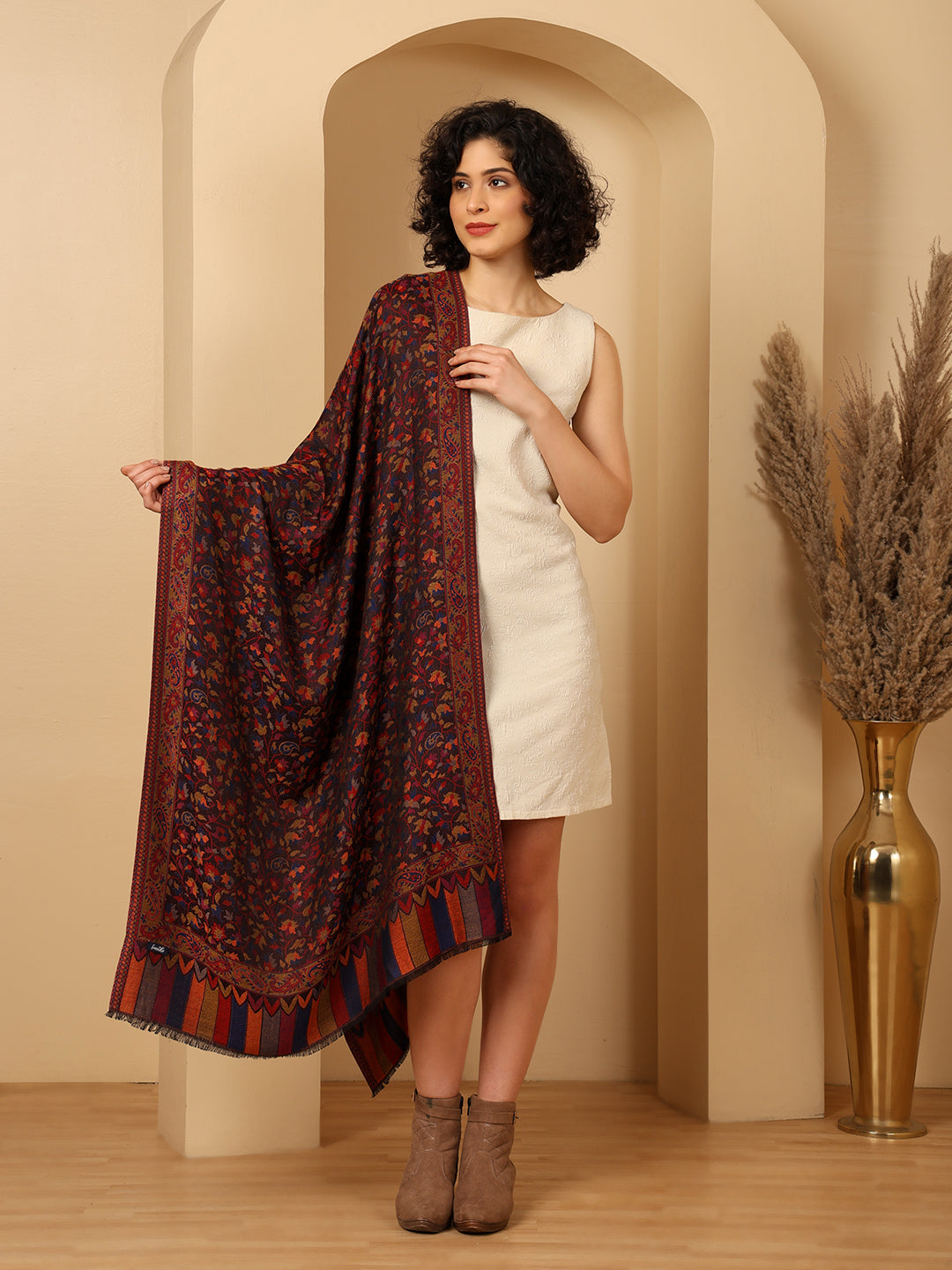 Tweedle Silky Soft Reversible Kani Stole for Women - Black