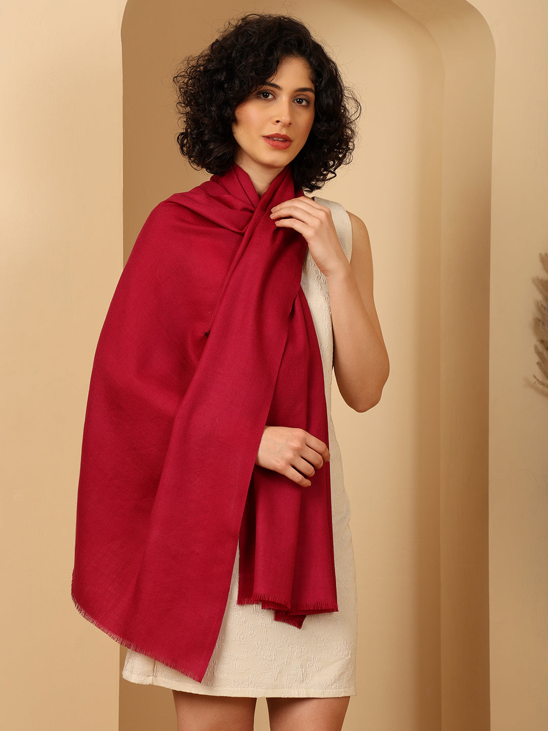 Tweedle Women’s Plain Woollen Stole / Scarf - Magenta