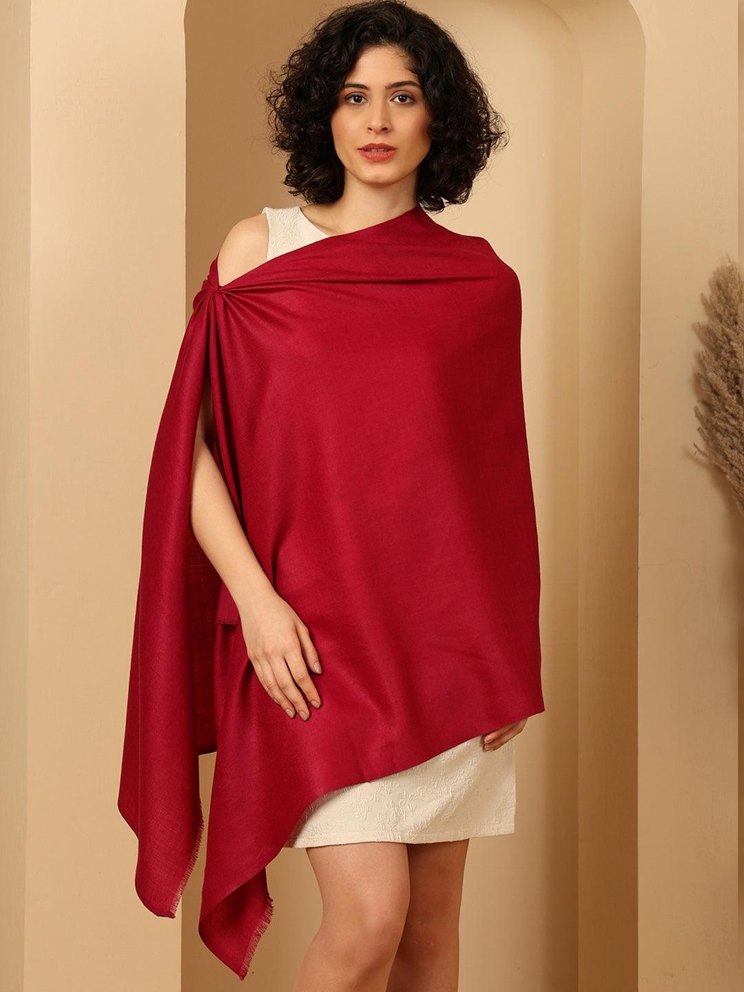 Tweedle Women’s Plain Woollen Stole / Scarf - Magenta