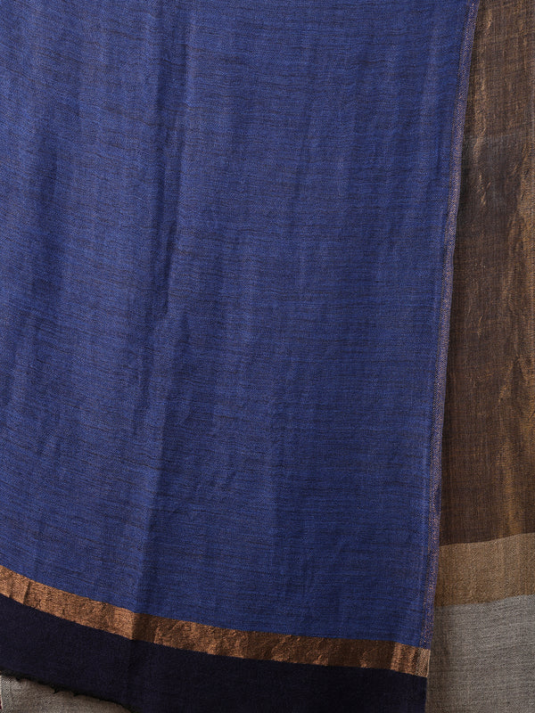 Tweedle Women’s Pashmina Wool Stole with Reversible Double Palla Zari Design - Blue