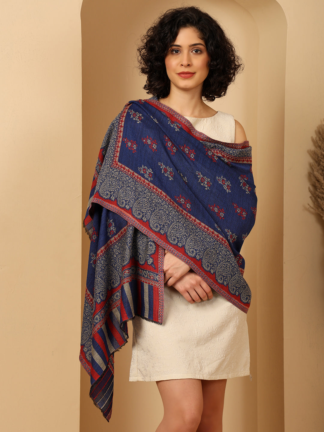 Fine Wool, Cashmere Stole / Scarf for Women - Blue