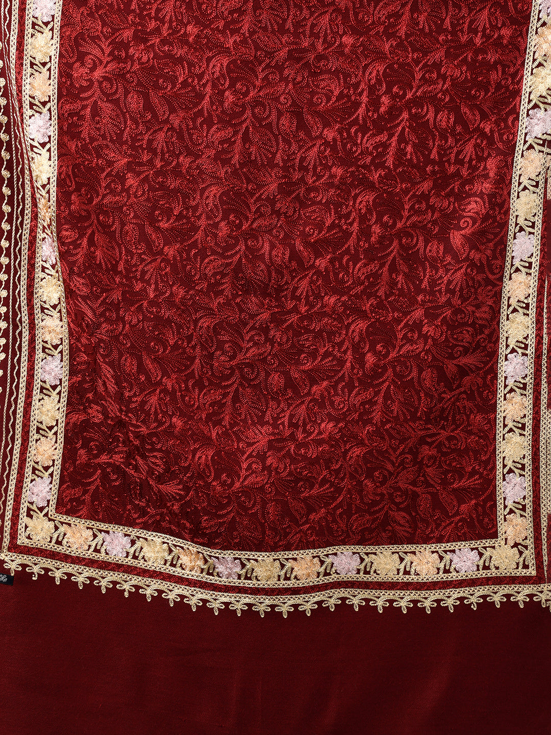 tweedle Women’s Kashmiri Aari Embroidery Stole - Wine, Size - 28 x 80 inches