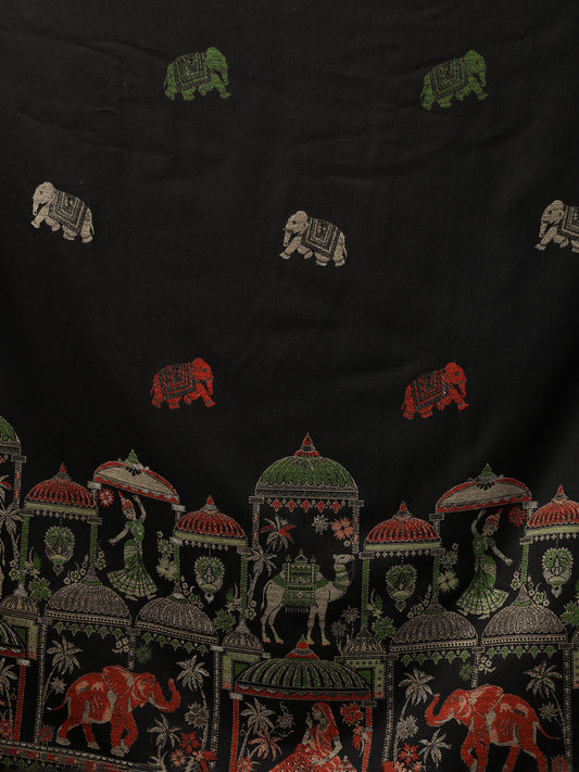 Tweedle Women’s Mahotsav Ethnic Design Zari Shawl, Faux Wool - Black, Size - 40 x 80 inches