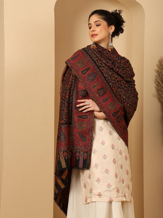 Tweedle Women’s Blended Wool Rajeshwari Kashmiri Kani Shawl - Black
