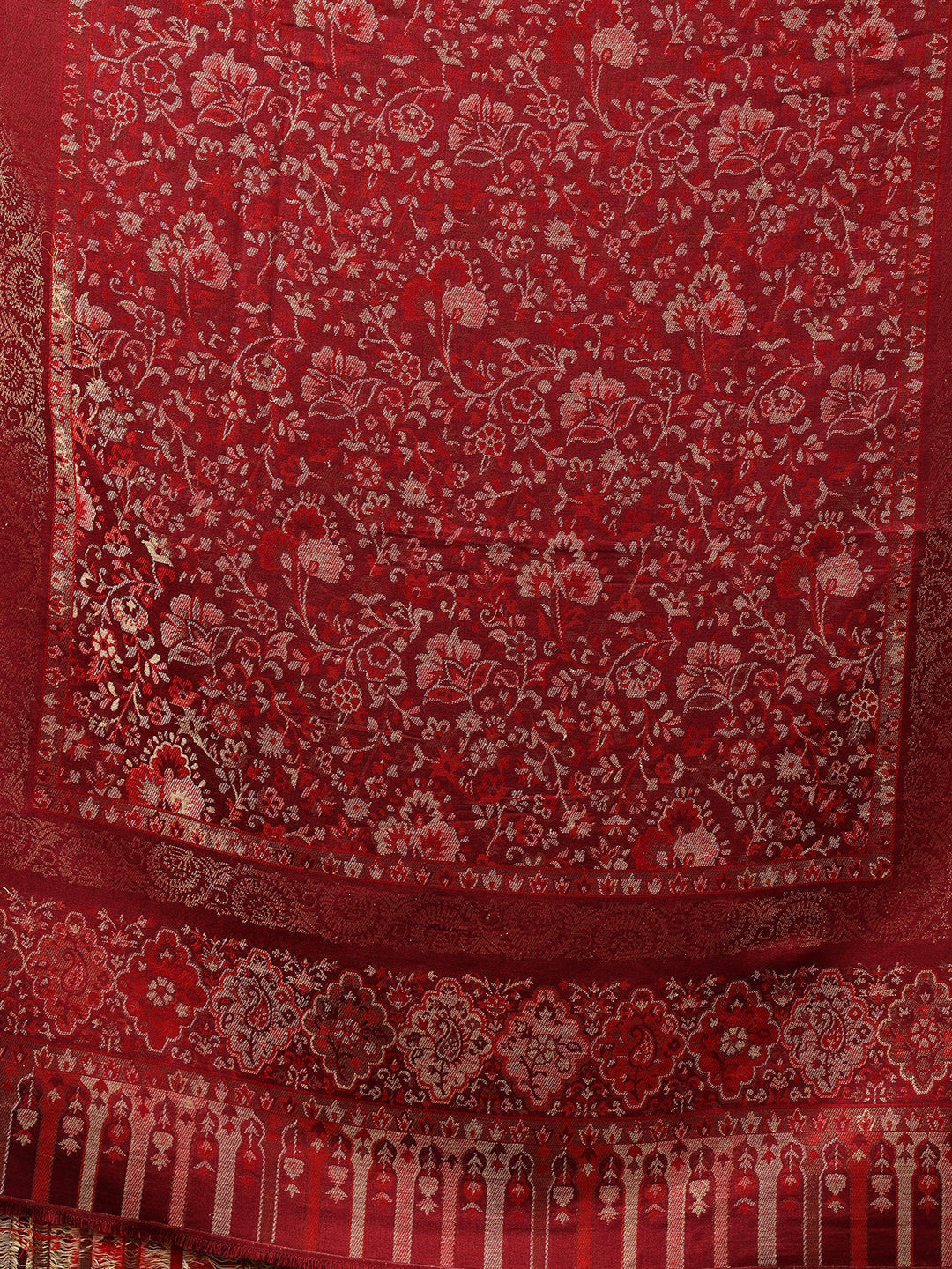 Tweedle Women’s Naira Kani Design and Zari Border - Maroon, Size - 40 x 80 inches