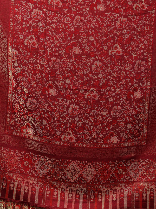 Tweedle Women’s Naira Kani Design and Zari Border - Maroon, Size - 40 x 80 inches