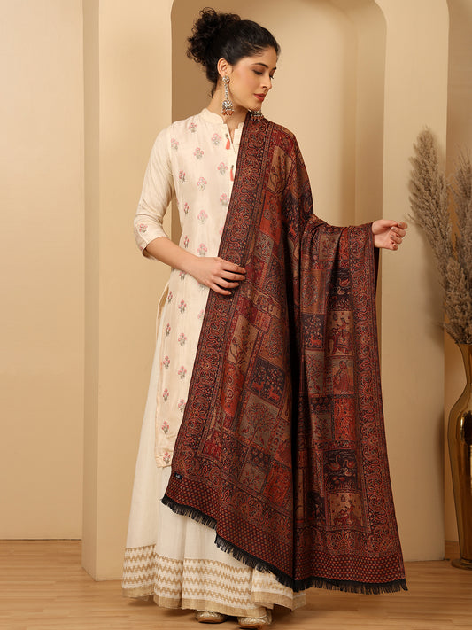 Tweedle Women’s Jamawar Shawl, Faux Pashmina - Black, Size 40 x 80 inches