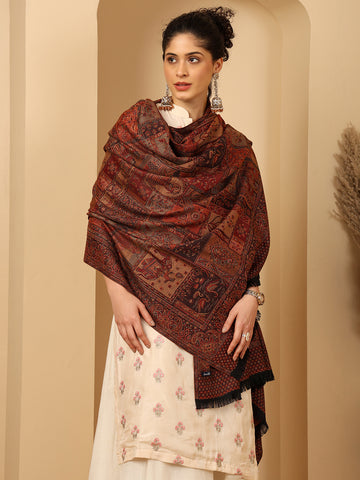 Tweedle Women’s Jamawar Shawl, Faux Pashmina - Black, Size 40 x 80 inches