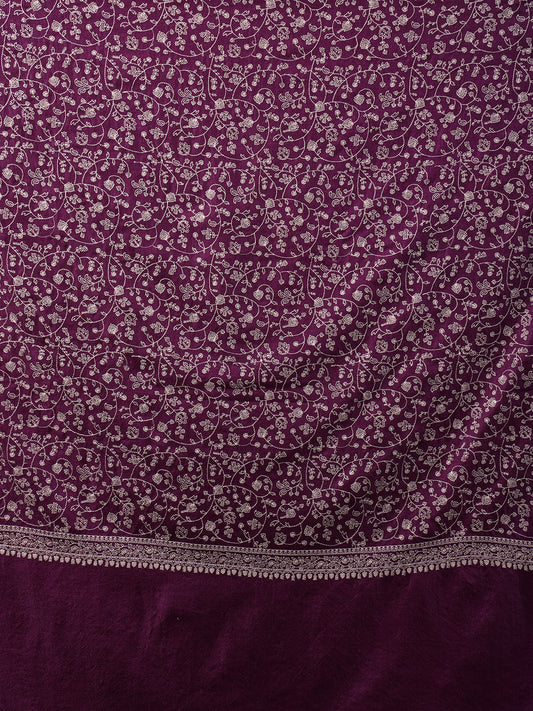 Tweedle Traditional Pure Wool Dupehra Kashmiri Embroidery Shawl for Women - Purple