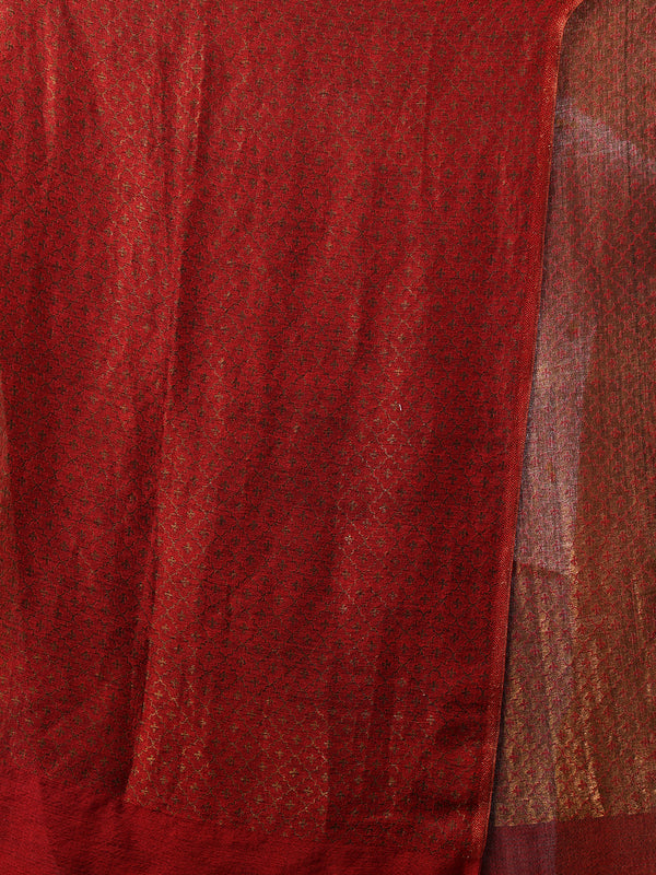 Tweedle Women’s Reversible Pashmina Wool Stole with Floral Zari Weave - Maroon