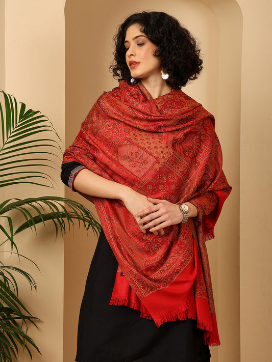 Tweedle Women’s Jamawar Shawl, Faux Pashmina - Maroon, Size 40 x 80 inches
