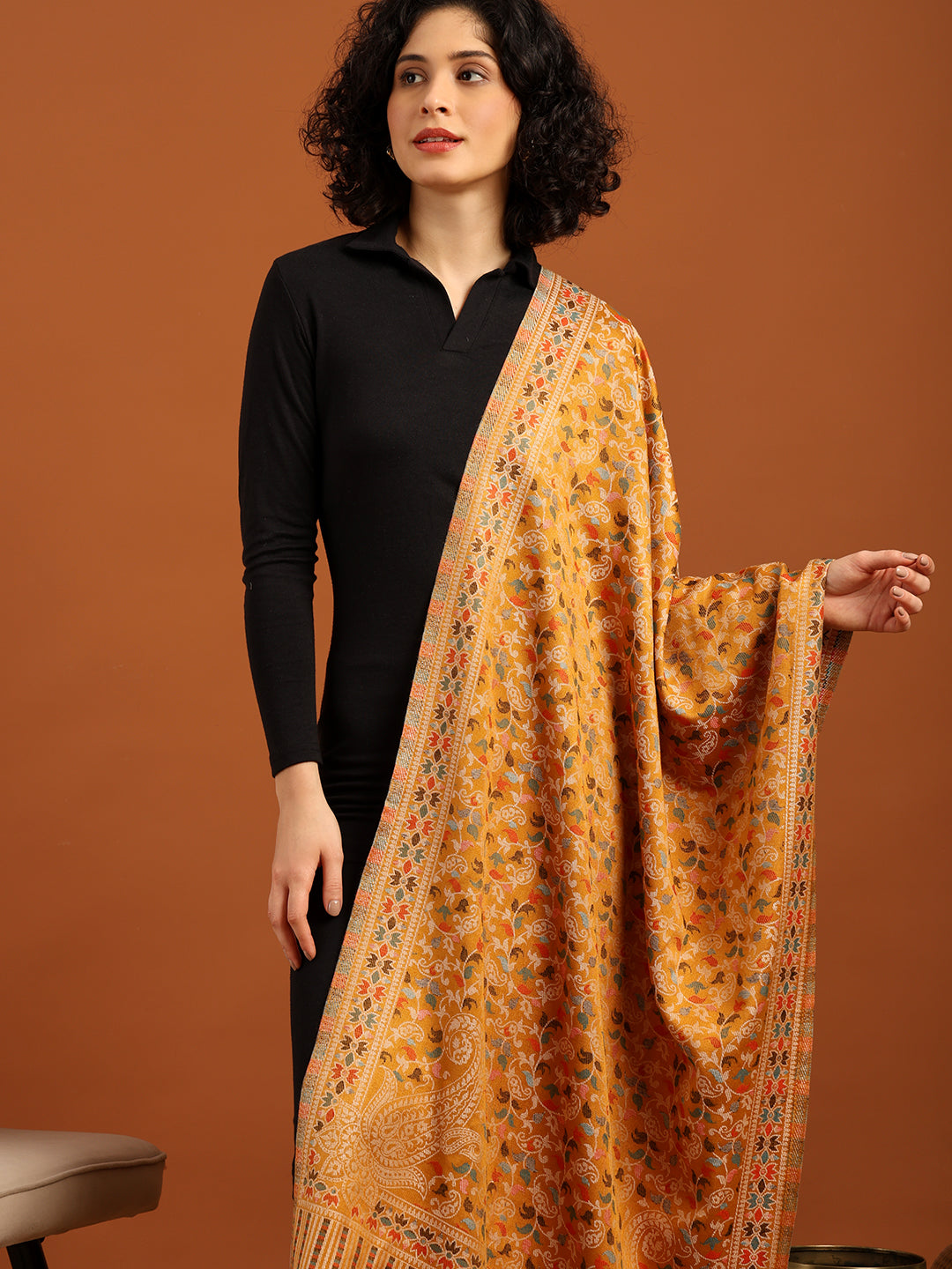 Tweedle Women’s Ethnic Kashmiri Kani Stole/ Scarf- Mustrad, Size - 28 x 80 inches