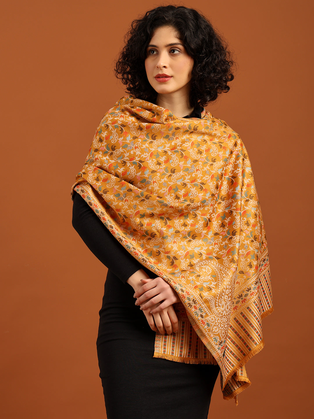 Tweedle Women’s Ethnic Kashmiri Kani Stole/ Scarf- Mustrad, Size - 28 x 80 inches