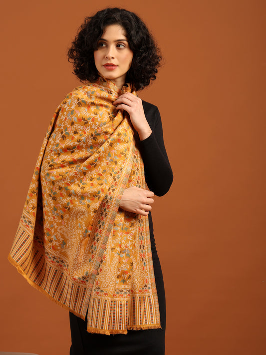 Tweedle Women’s Ethnic Kashmiri Kani Stole/ Scarf- Mustrad, Size - 28 x 80 inches