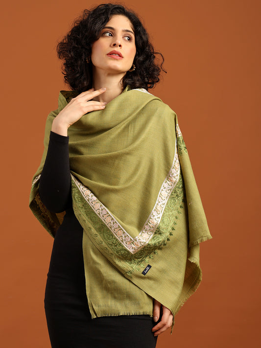 Tweedle Fine Wool Embroidered Stole for Women - Green, Size -28x80