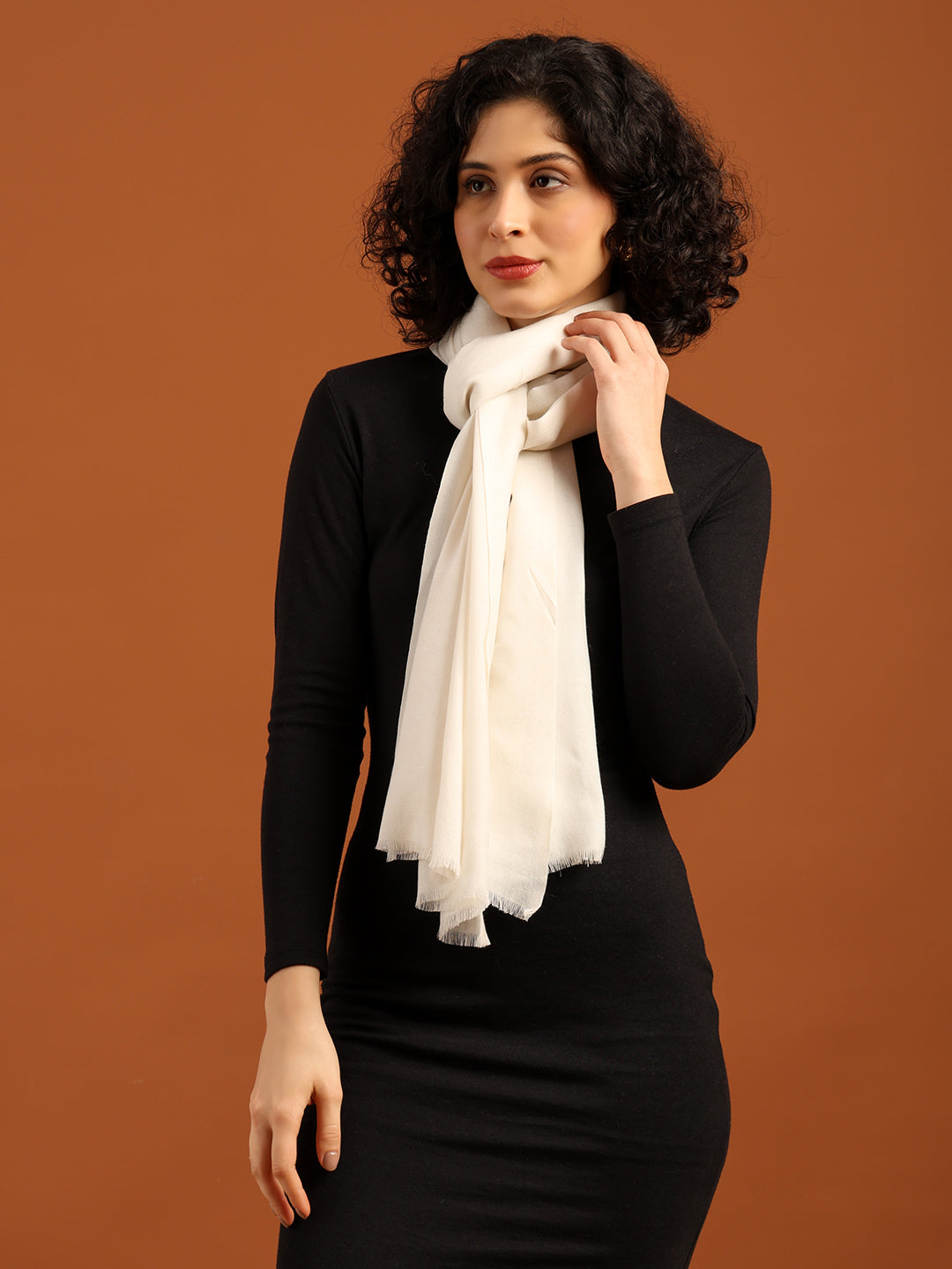 Tweedle Women’s Plain Woollen Stole / Scarf - Off-White