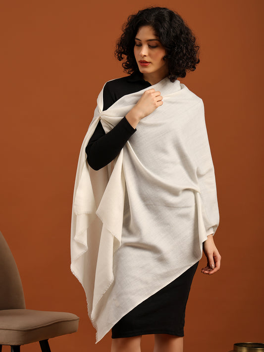 Tweedle Women’s Plain Woollen Stole / Scarf - Off-White