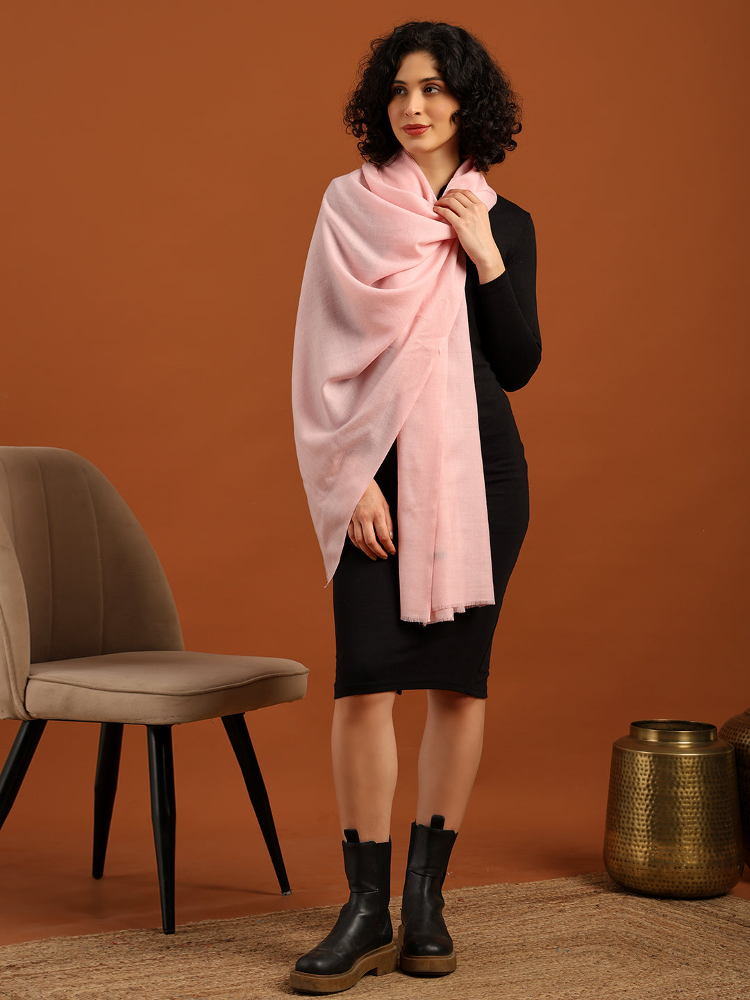 Tweedle Women’s Plain Woollen Stole / Scarf - Pink