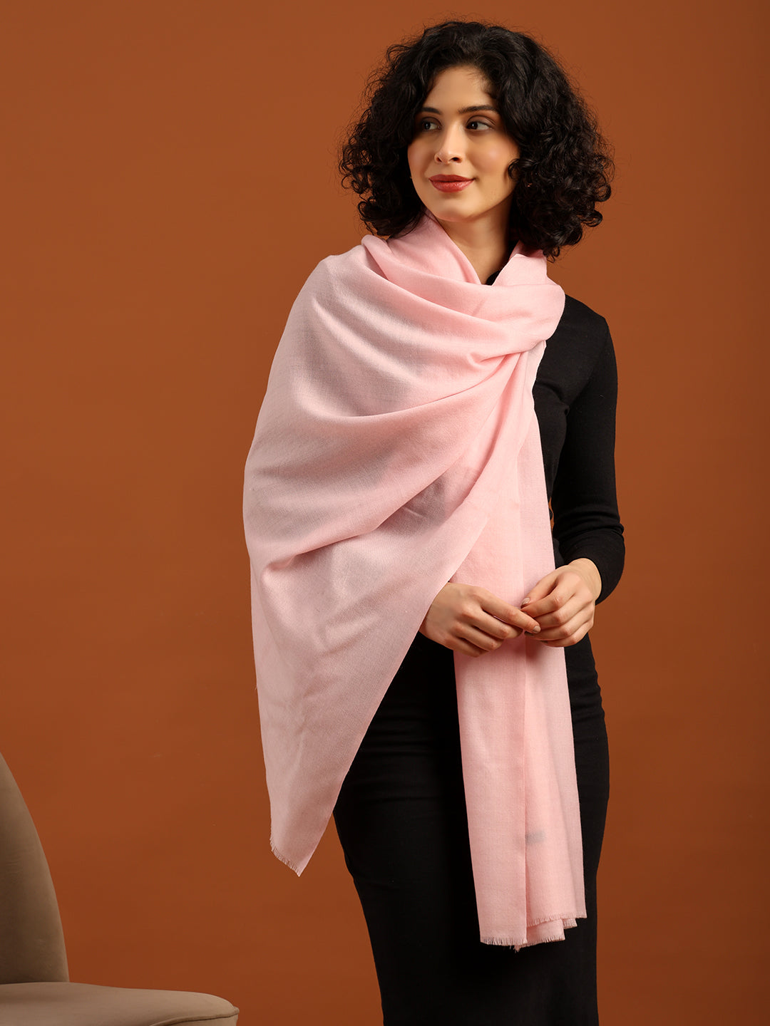 Tweedle Women’s Plain Woollen Stole / Scarf - Pink