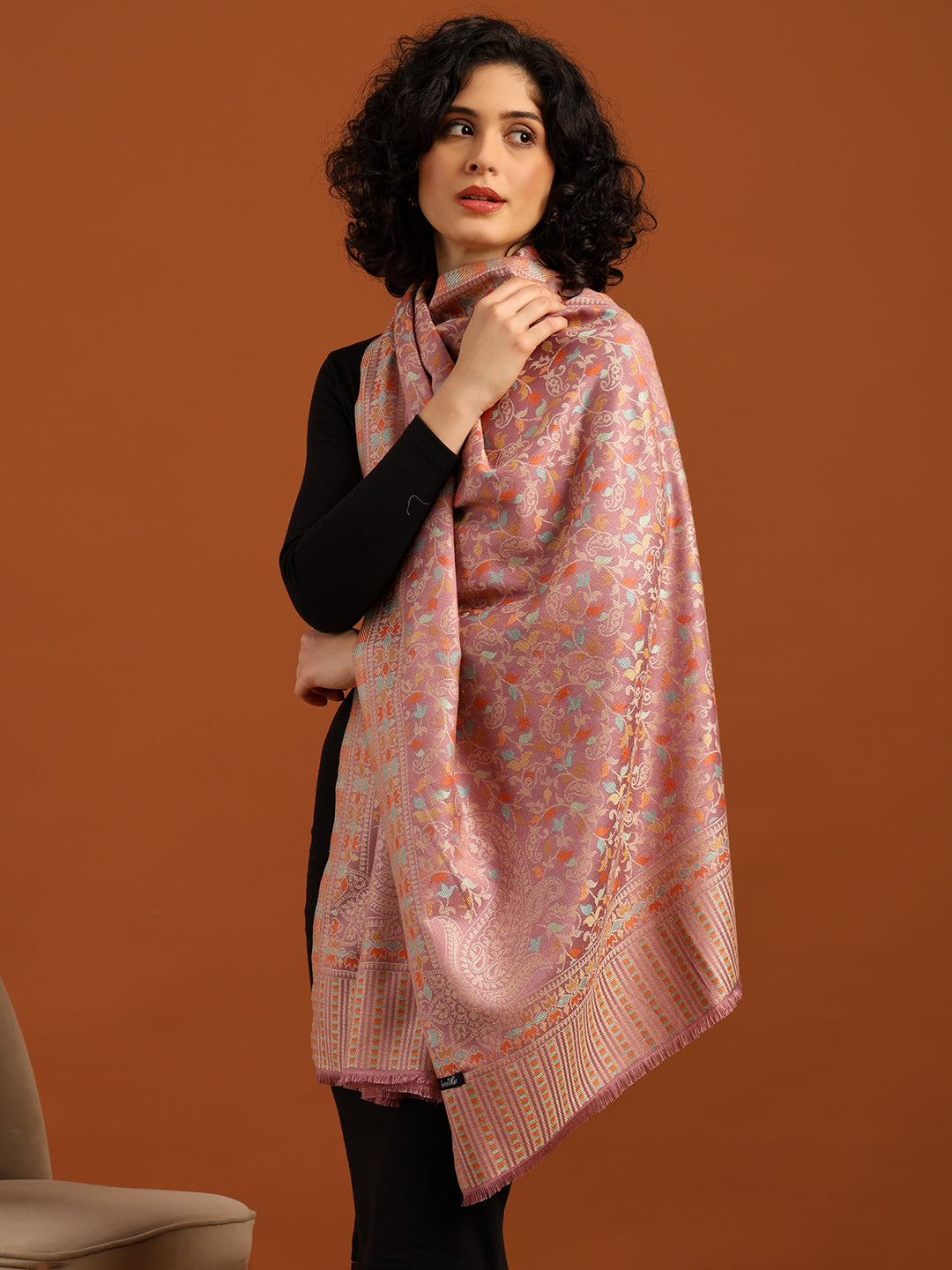 Tweedle Women’s Ethnic Kashmiri Kani Stole/ Scarf- Pink, Size - 28 x 80 inches