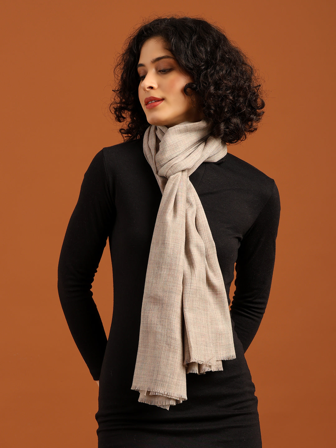 Tweedle Women’s Plain Woollen Stole / Scarf - Beige
