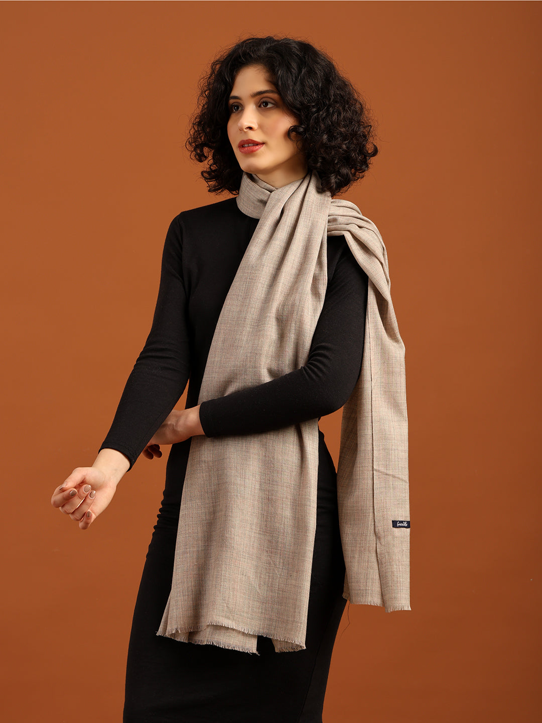 Tweedle Women’s Plain Woollen Stole / Scarf - Beige