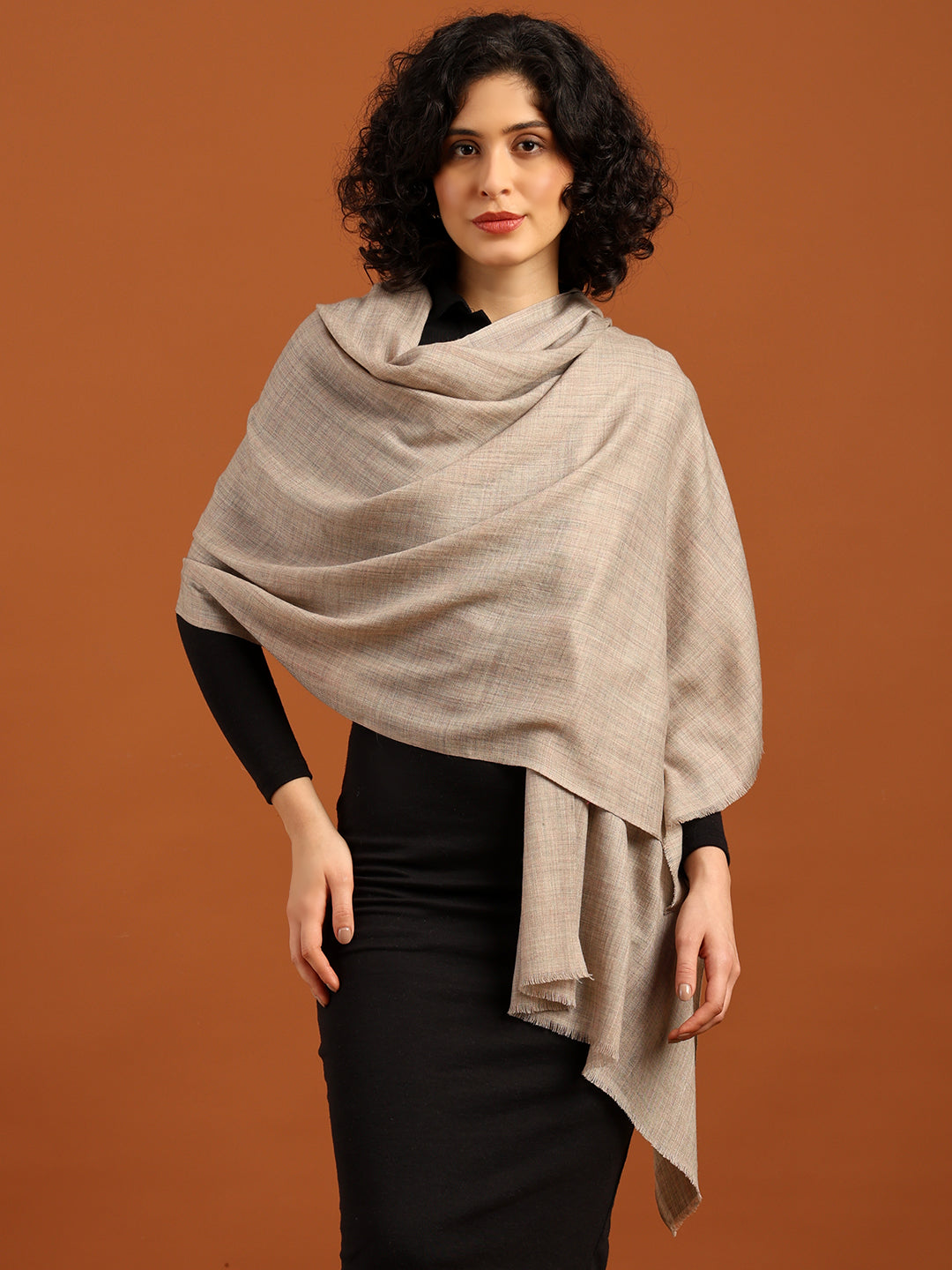 Tweedle Women’s Plain Woollen Stole / Scarf - Beige