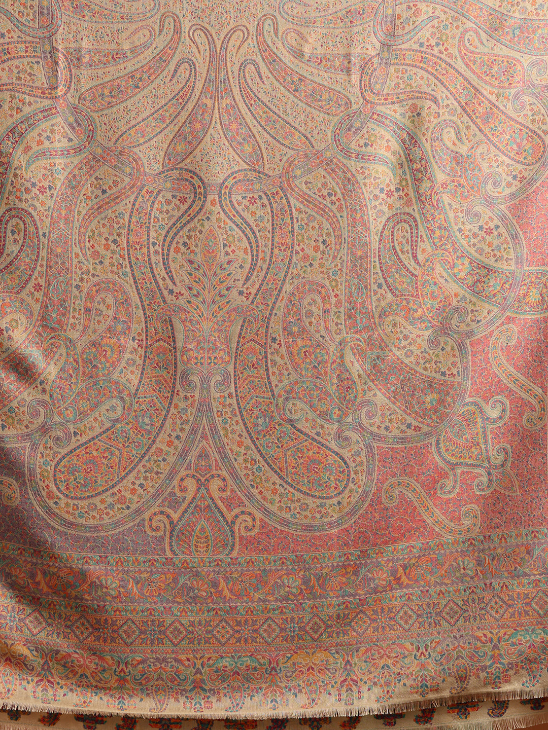 Tweedle Women’s Ruhani Kashmiri Kani Shawl - Beige, 40 x 80 inch