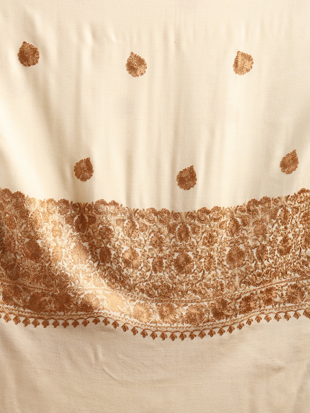 Tweedle Women’s Kashmiri Aari Embroidery Shawl / Stole - Off White, Size - 40 x 80 inches