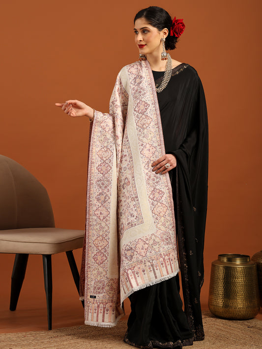 Tweedle Women’s Naira Kani Design and Zari Border - White, Size - 40 x 80 inches