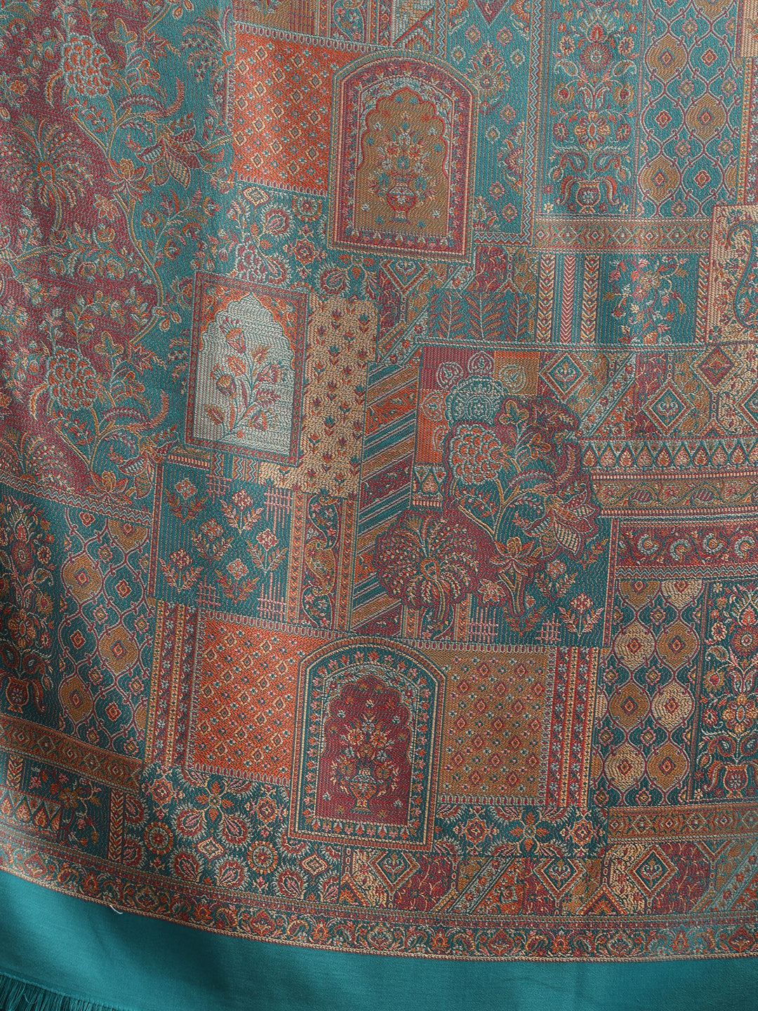 Tweedle Women’s Jamawar Shawl, Faux Pashmina - Turquoise, Size 40 x 80 inches