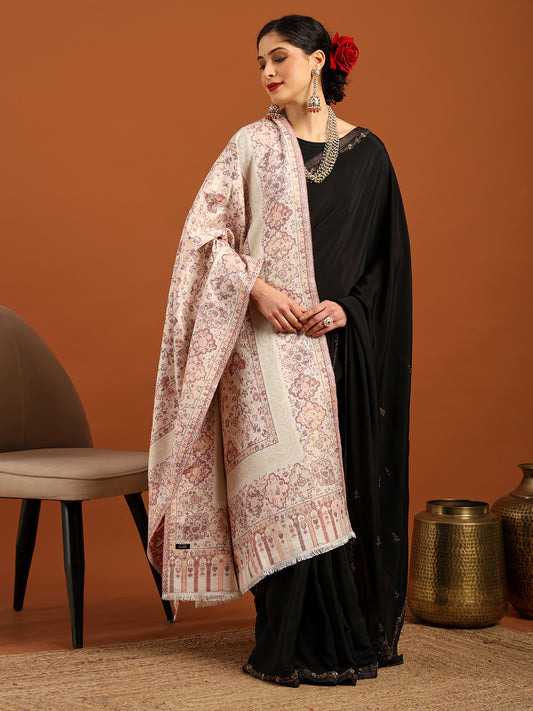 Tweedle Women’s Naira Kani Design and Zari Border - White, Size - 40 x 80 inches