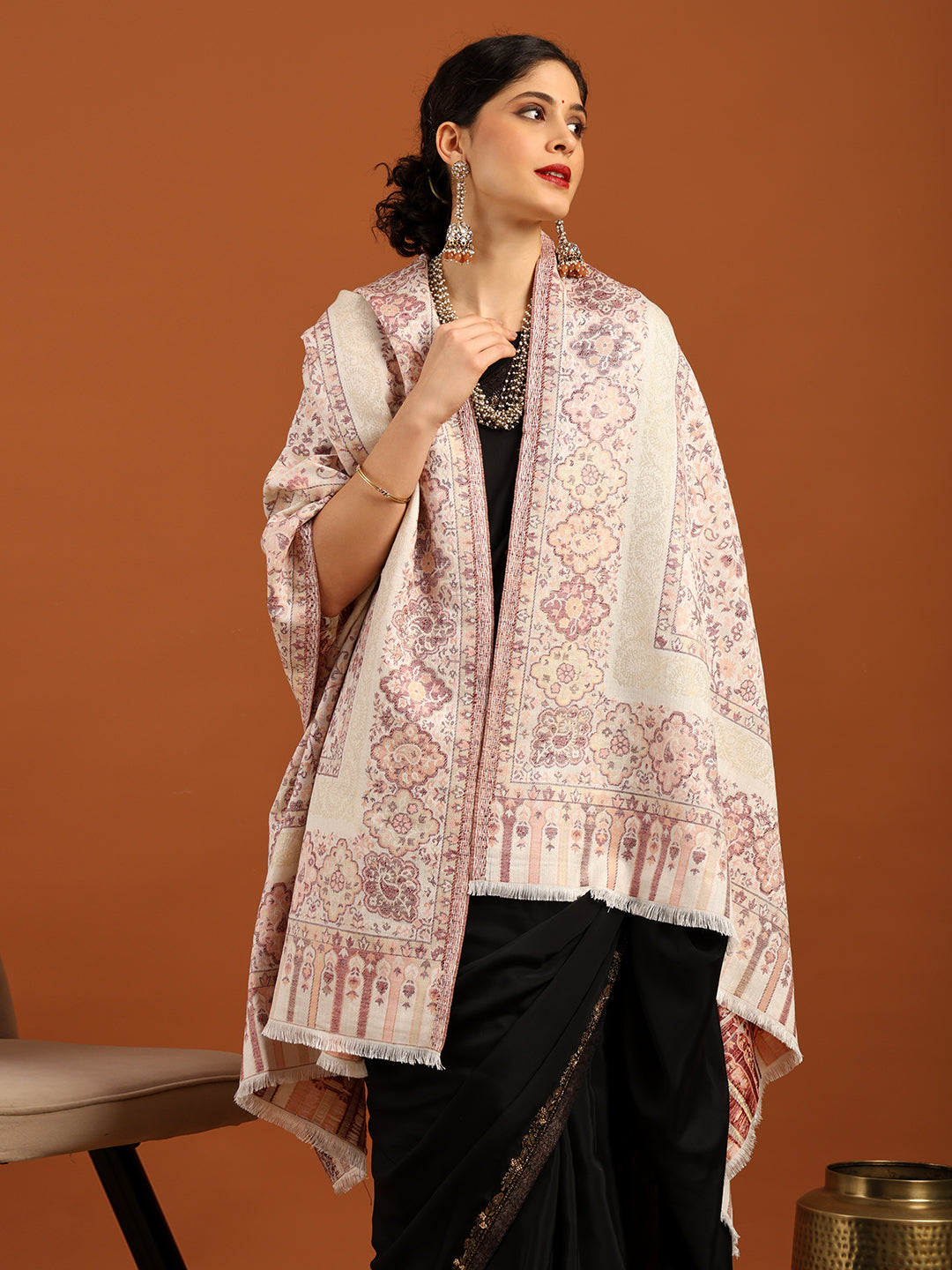 Tweedle Women’s Naira Kani Design and Zari Border - White, Size - 40 x 80 inches