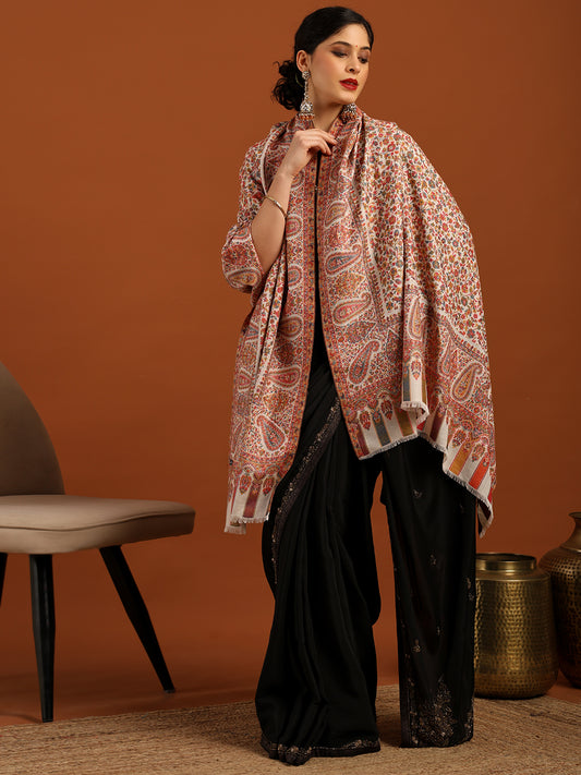 Tweedle Women’s Blended Wool Rajeshwari Kashmiri Kani Shawl - White