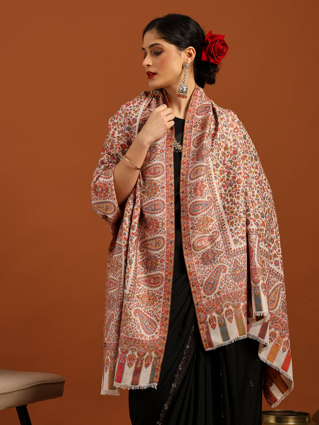 Tweedle Women’s Blended Wool Rajeshwari Kashmiri Kani Shawl - White