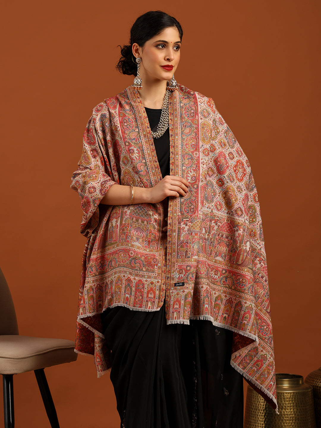 Tweedle Wool Blend Kani Shawl for Women – White, Size – 40x80