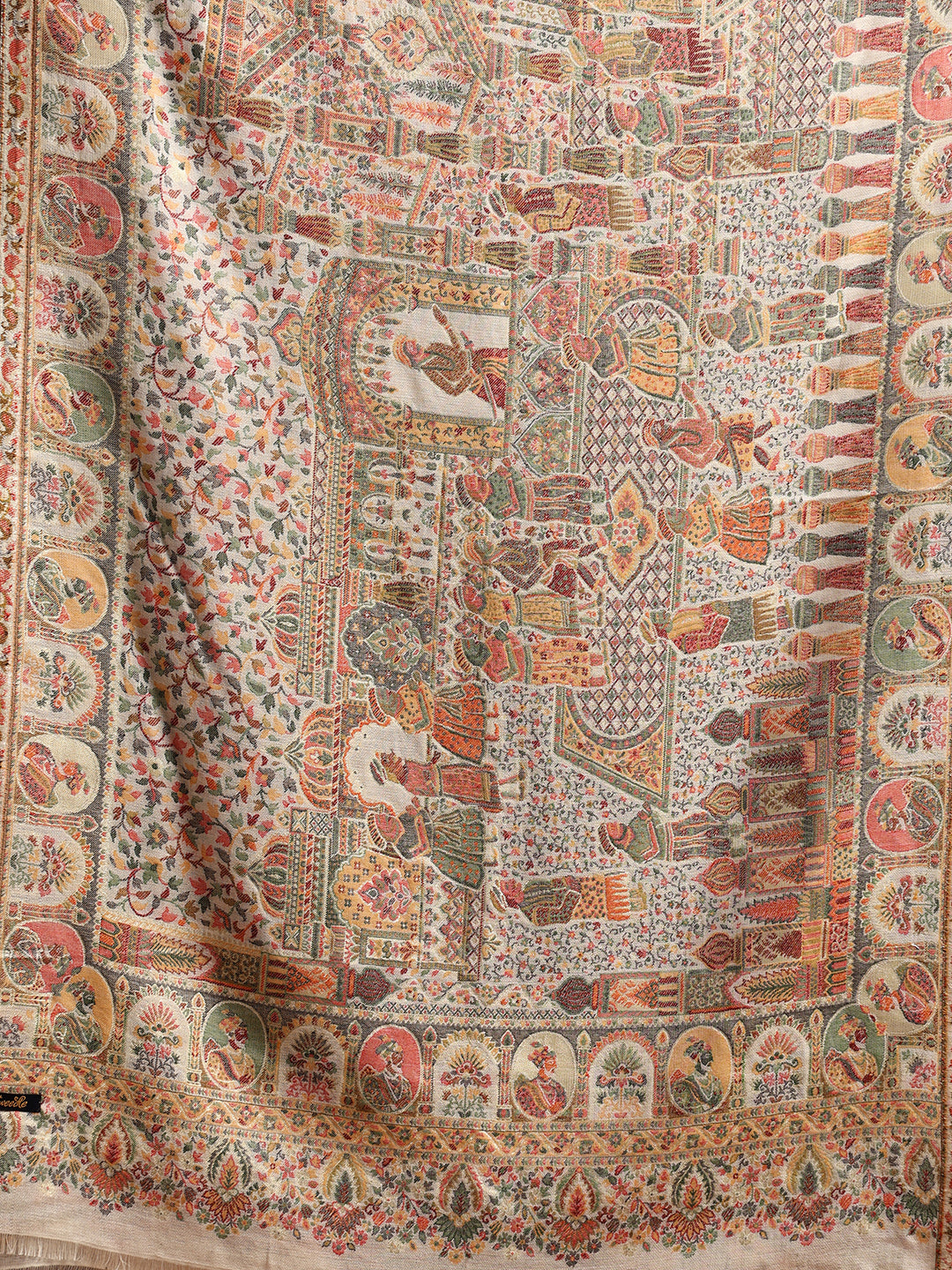 Tweedle Men’s Zari Weave, Darbar Design, Soft Bamboo Stole - White