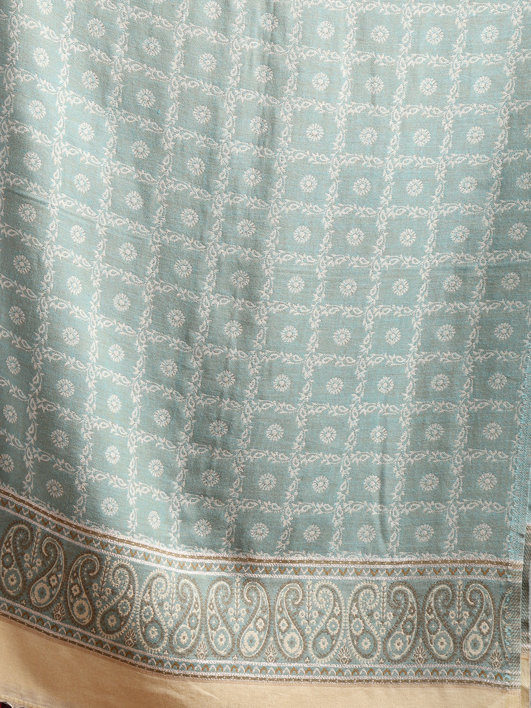 Reversible, Floral Design Blended Wool Stole for Women – Blue