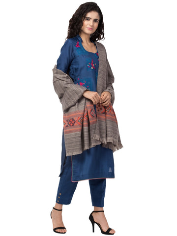 Ethnic Kullu Shawl for Women – Traditional Himachali Tribal Design | Grey