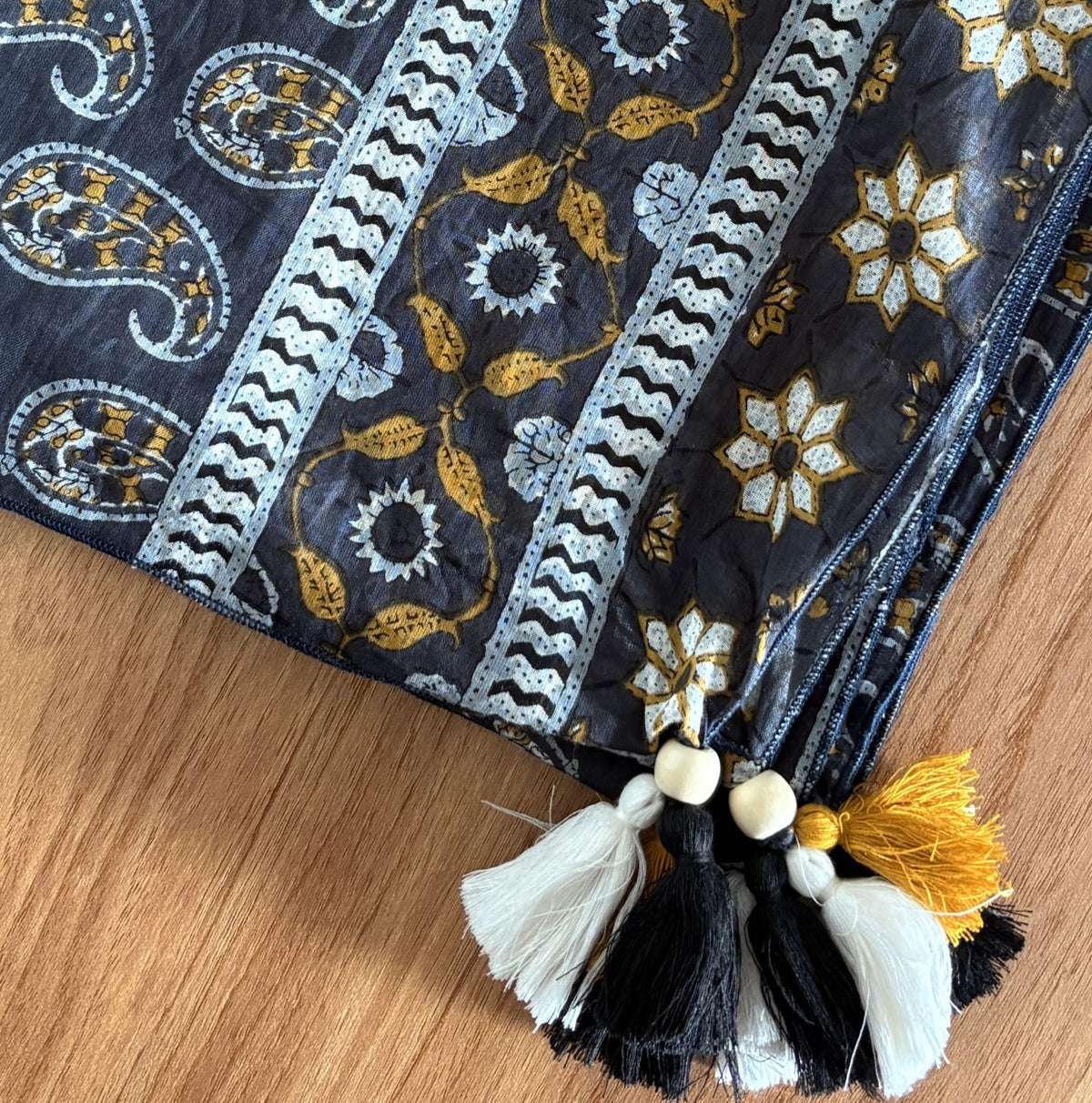 Black pure cotton scarf with tassels