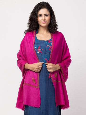 Tweedle Women’s Fine Wool Kingri Embroidery Stole / Scarf, Hand Embroidered -Rose – 28x80