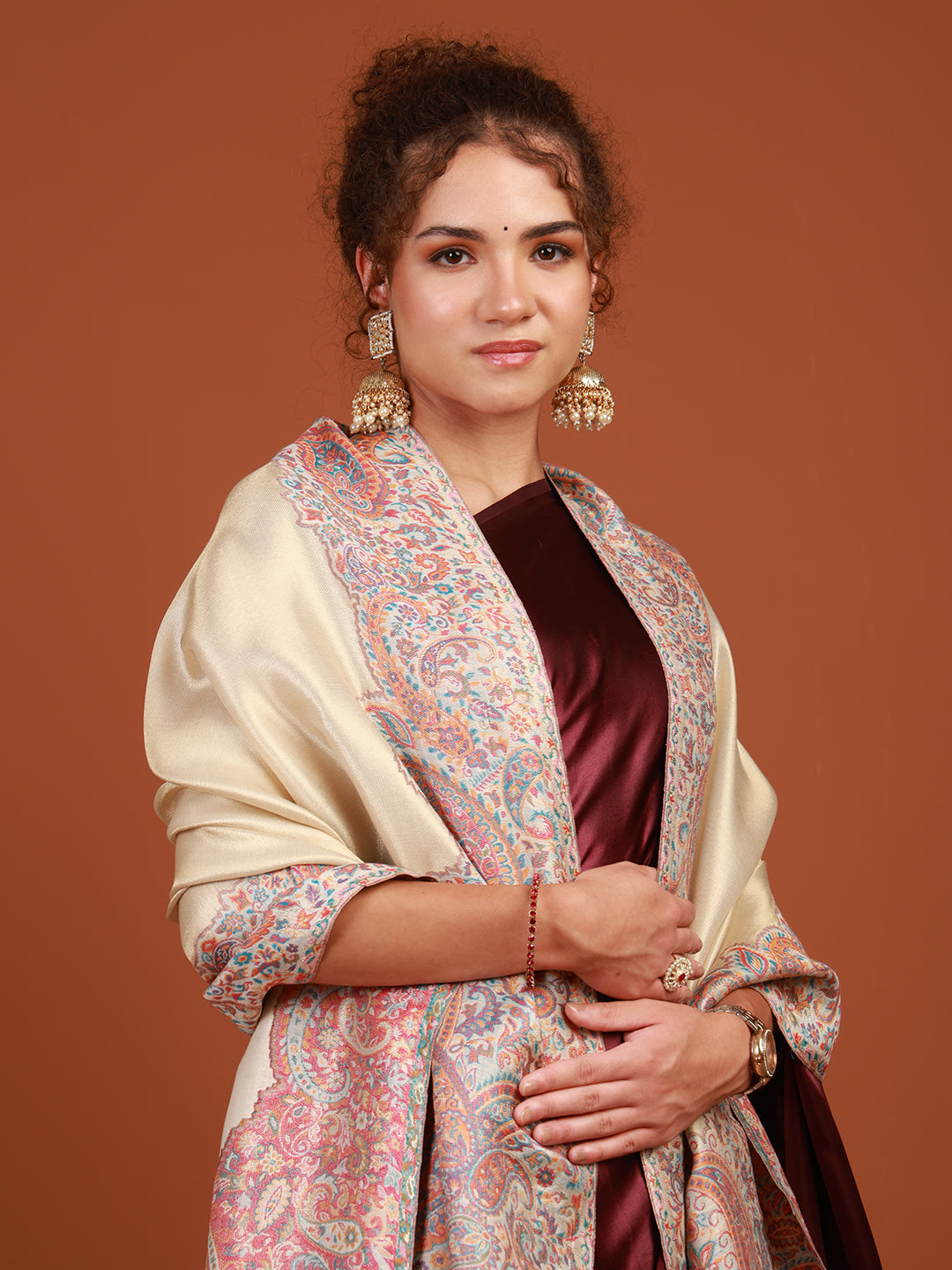 tweedle Mehrab off-White Kashmiri Kani Shawl for Women for Wedding & Festive Wear – 40x80