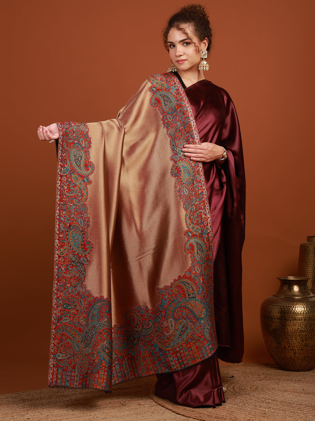 tweedle Mehrab Red Kashmiri Kani Shawl for Women for Wedding & Festive Wear – 40x80