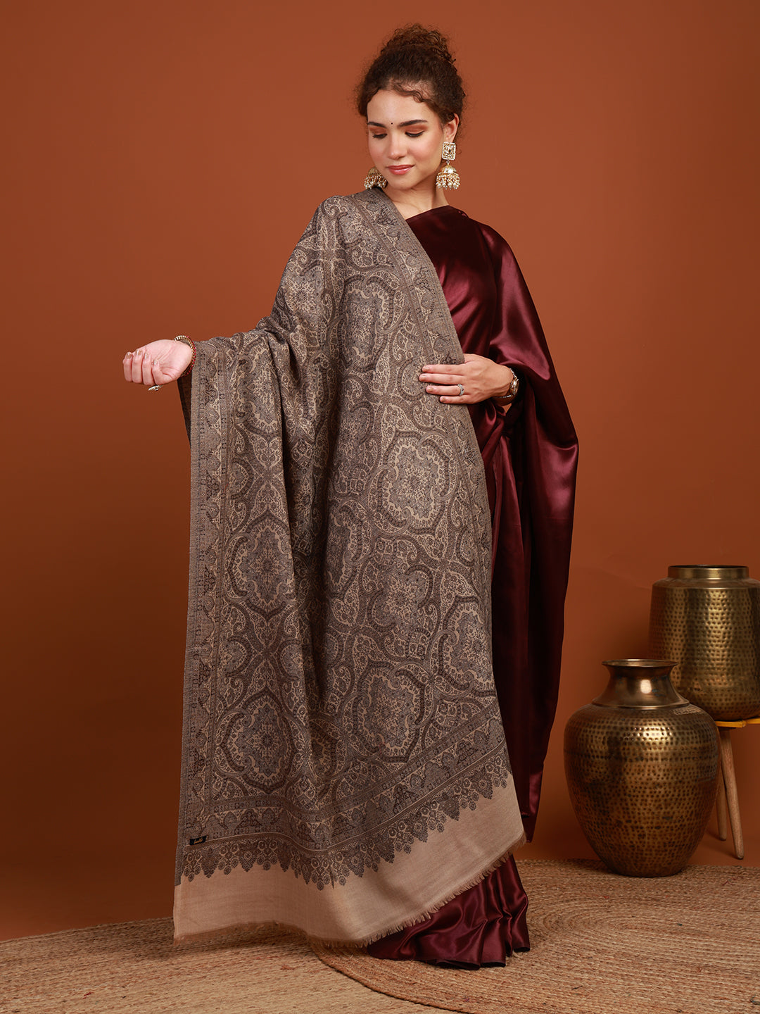 Tweedle Abhira Fine Wool, Kashmiri Kani Shawl for Women - Beige