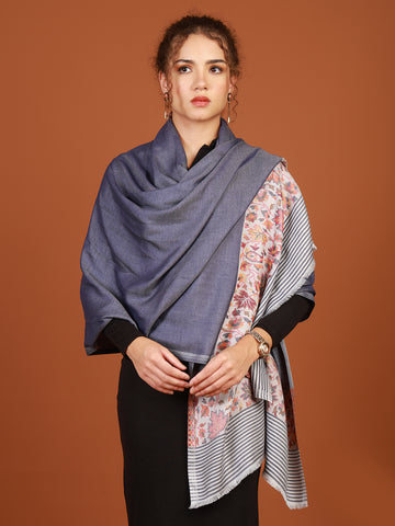 Tweedle Silky Soft Bamboo Stole for Women, Reversible Silk Modal Scarf for Ladies - Blue