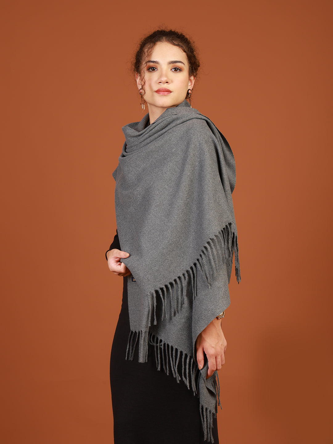 Tweedle Women’s Plain Woollen Stole / Scarf – Grey