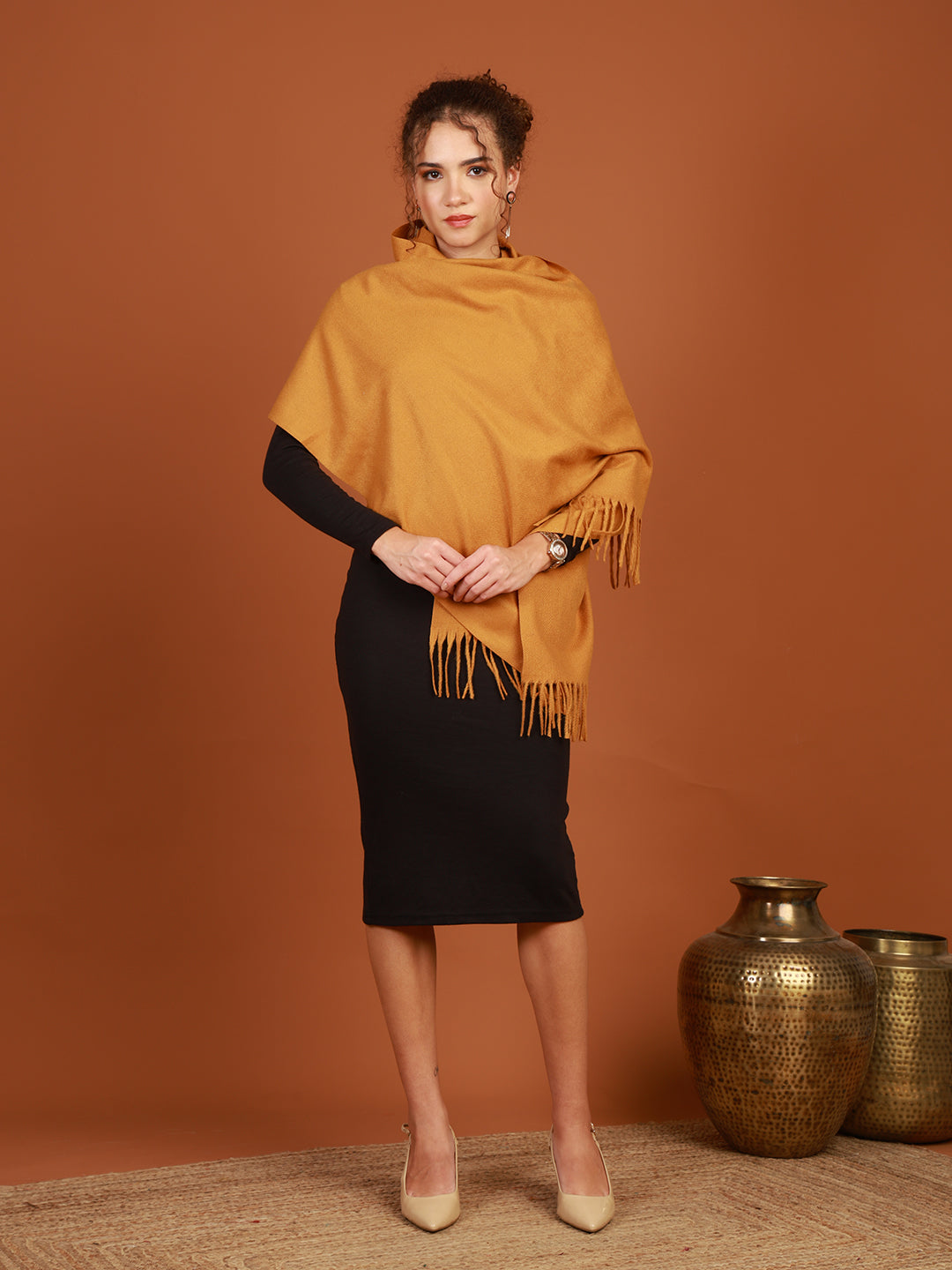 Tweedle Women’s Plain Woollen Stole / Scarf – Mustard
